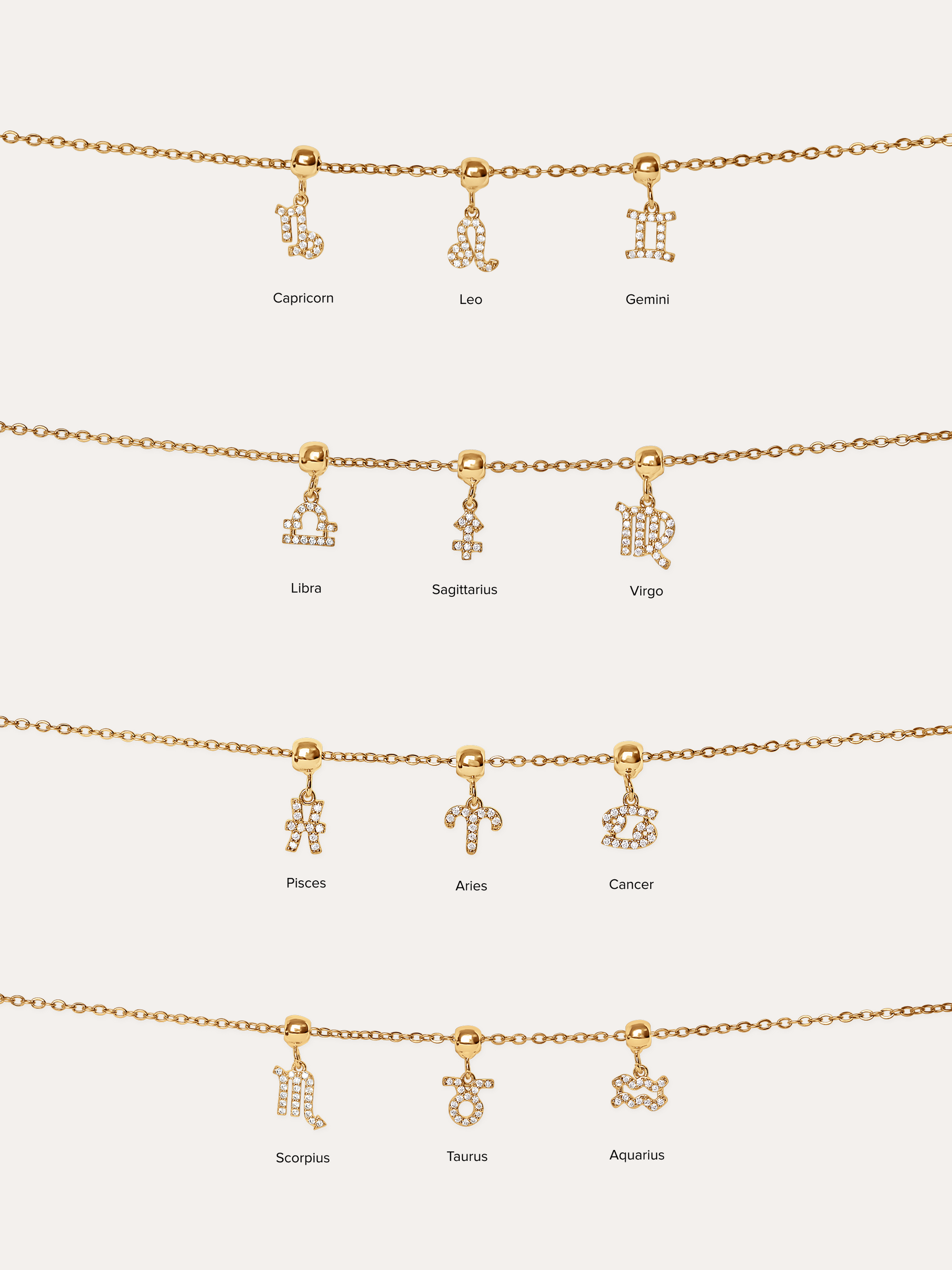 Zodiacs pendant 18k gold plated brass