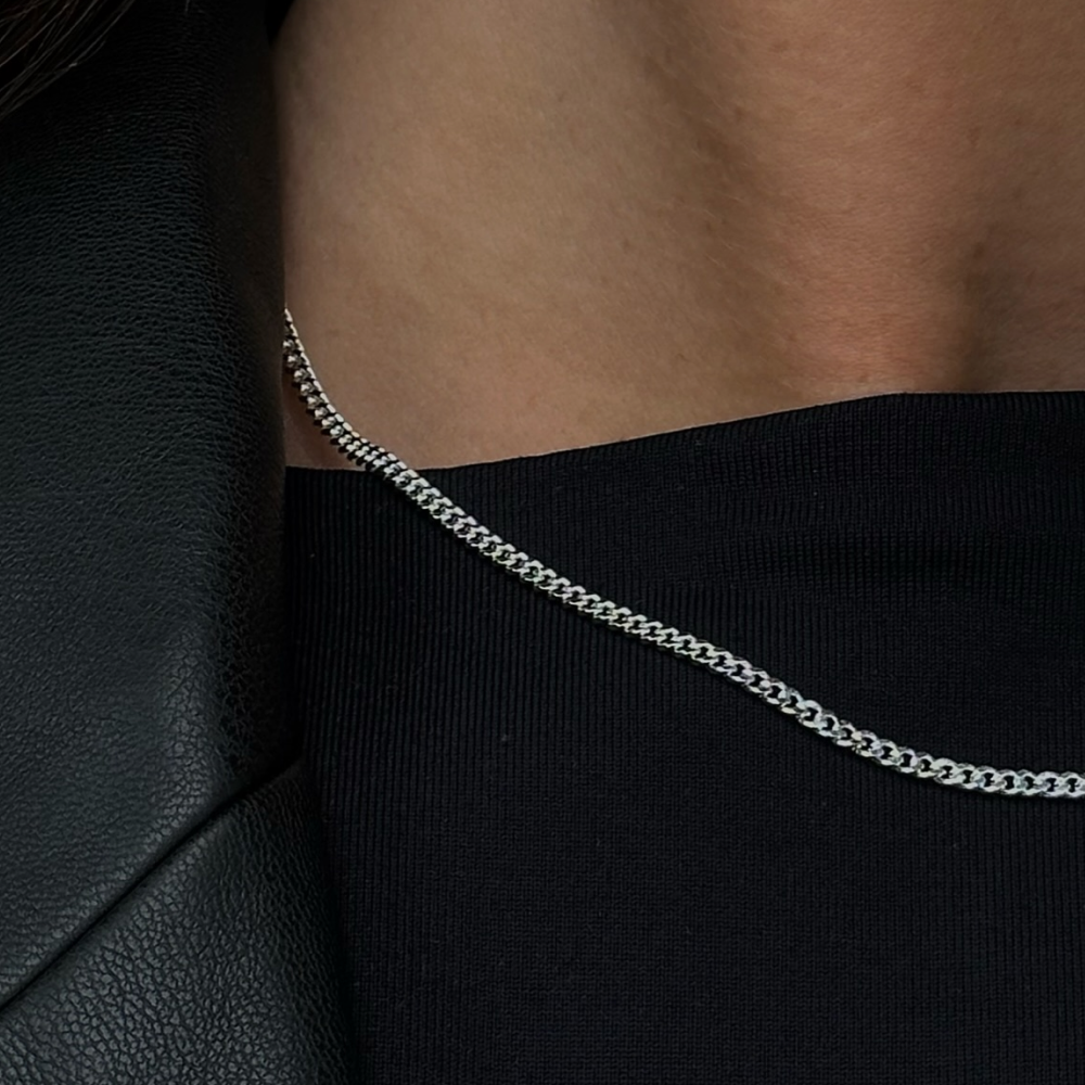 Silver Thin Curb Chain Necklace
