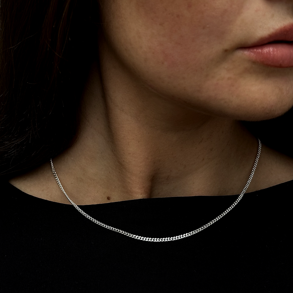 Silver Thin Curb Chain Necklace