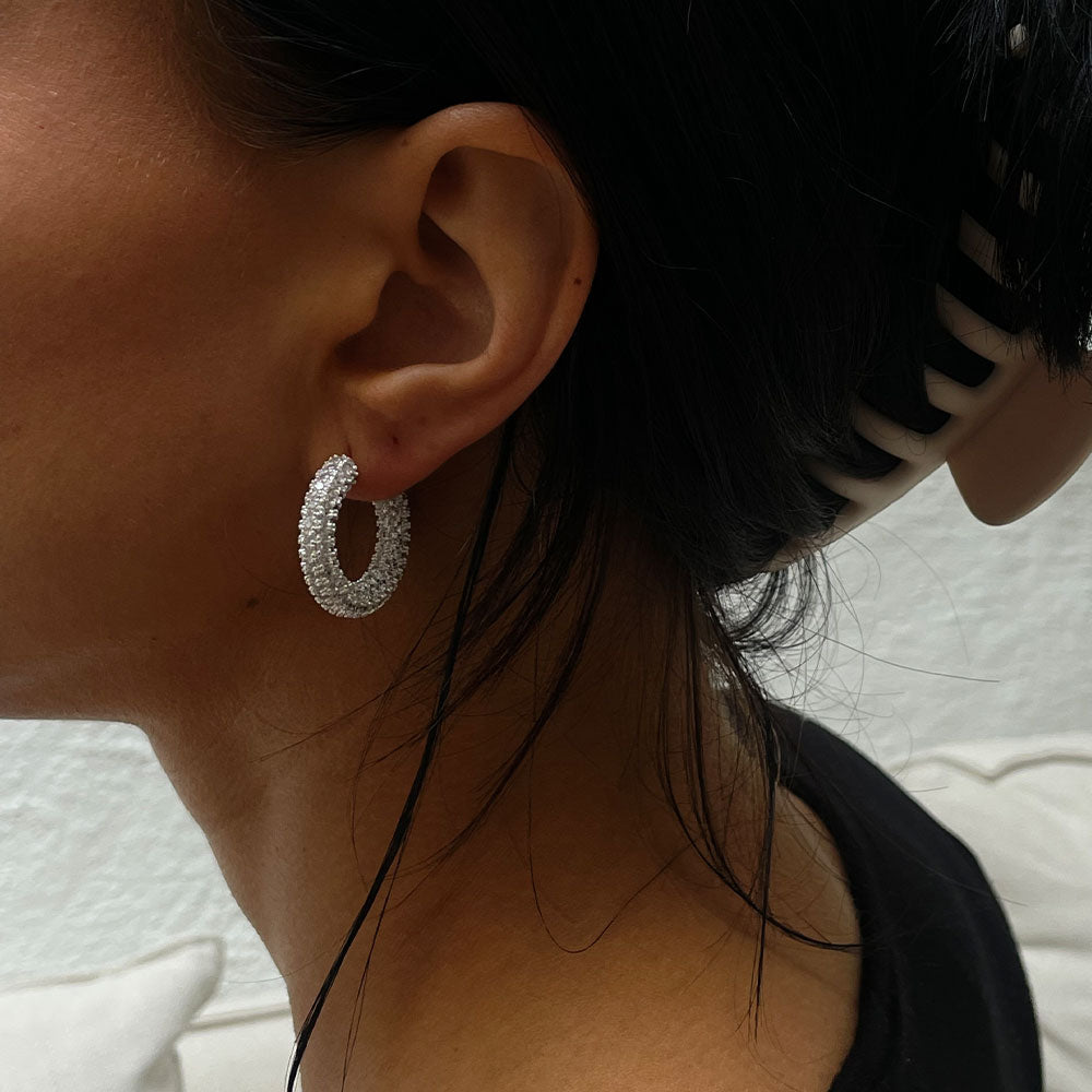 silver 25mm pave hoops