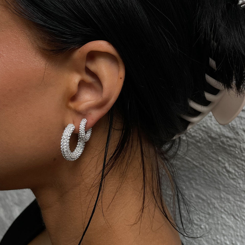 silver 25mm pave hoops