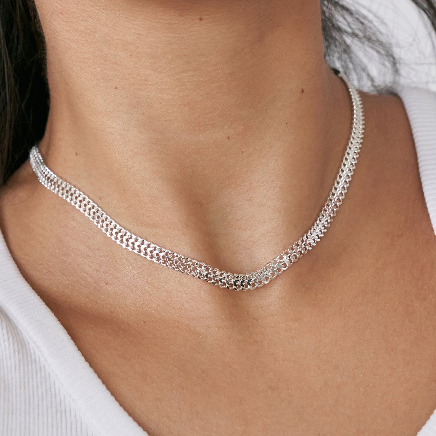 silver double curb chain necklace