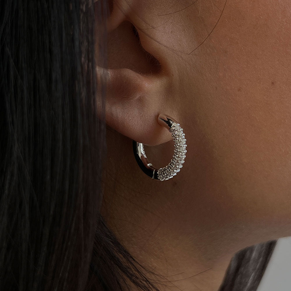 silver midi pave hoops