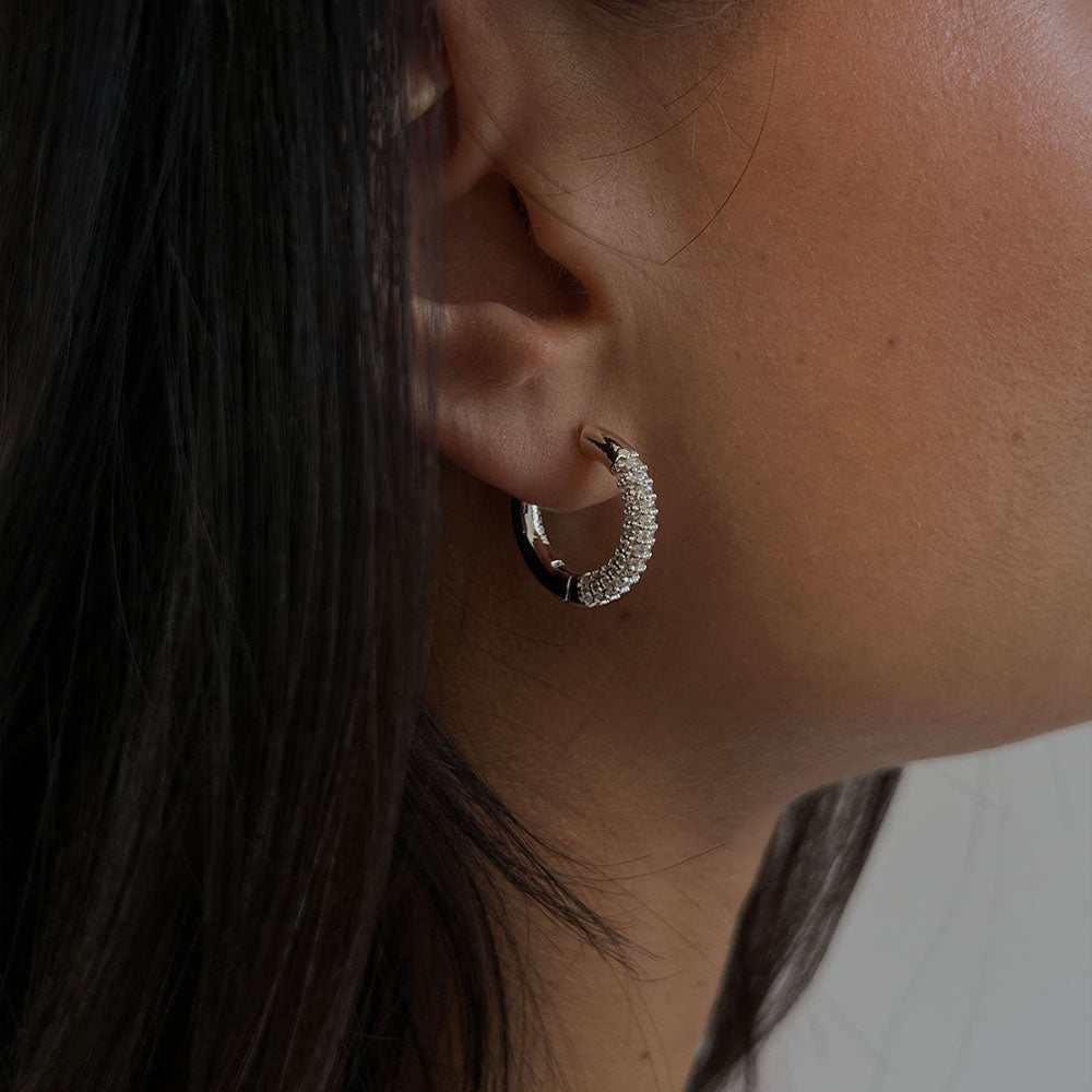 silver midi pave hoops